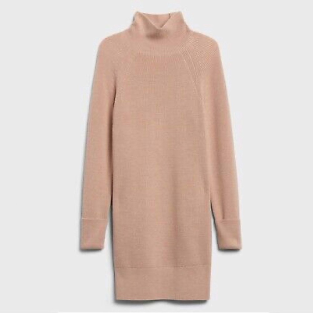 NWT Banana Republic Merino Wool Turtleneck Fisherman Sweater Dress Sand Dune